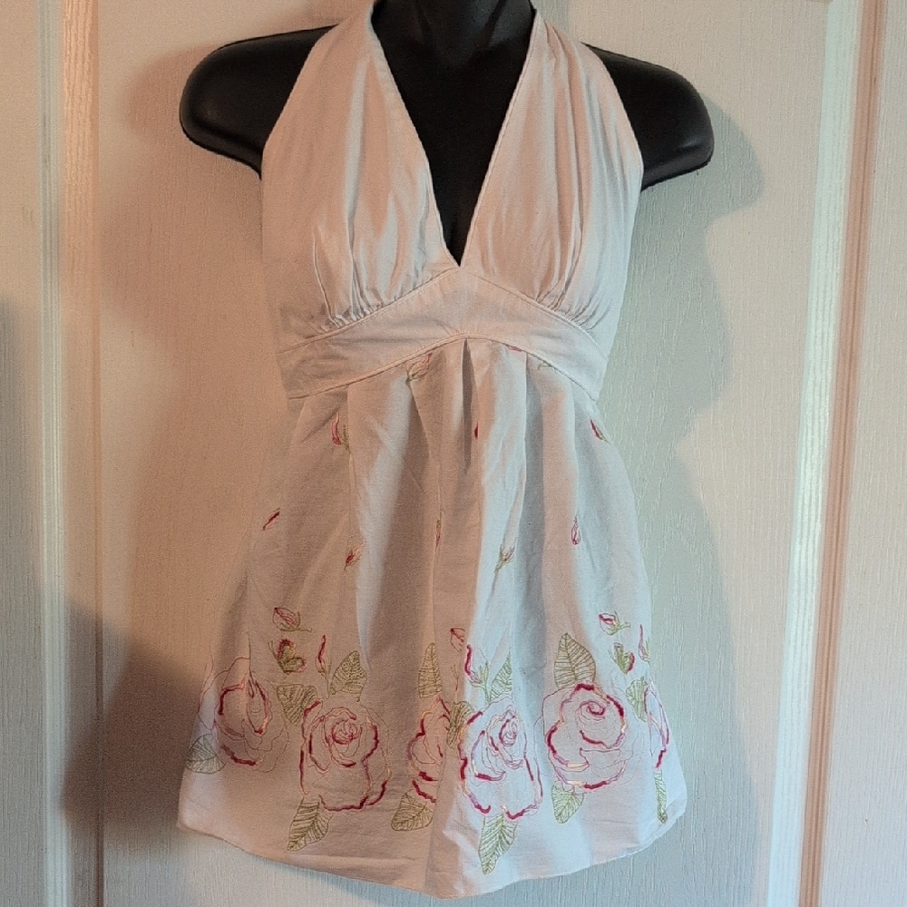 Spring Has Sprung Halter Top with Floral Embroidery Roses
